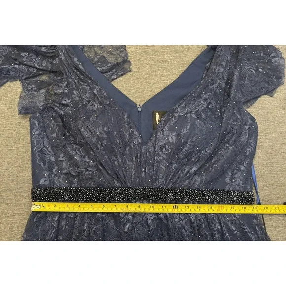 MAC DUGGAL Lace Gown Flutter Sleeve A-Line Dress Midnight Blue Size 18W NWT - Picture 6 of 9
